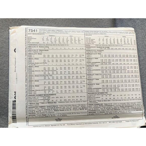 Simplicity Girls Dress Sewing Patterns Sz 4-6 7541 - Uncut - Picture 3 of 4